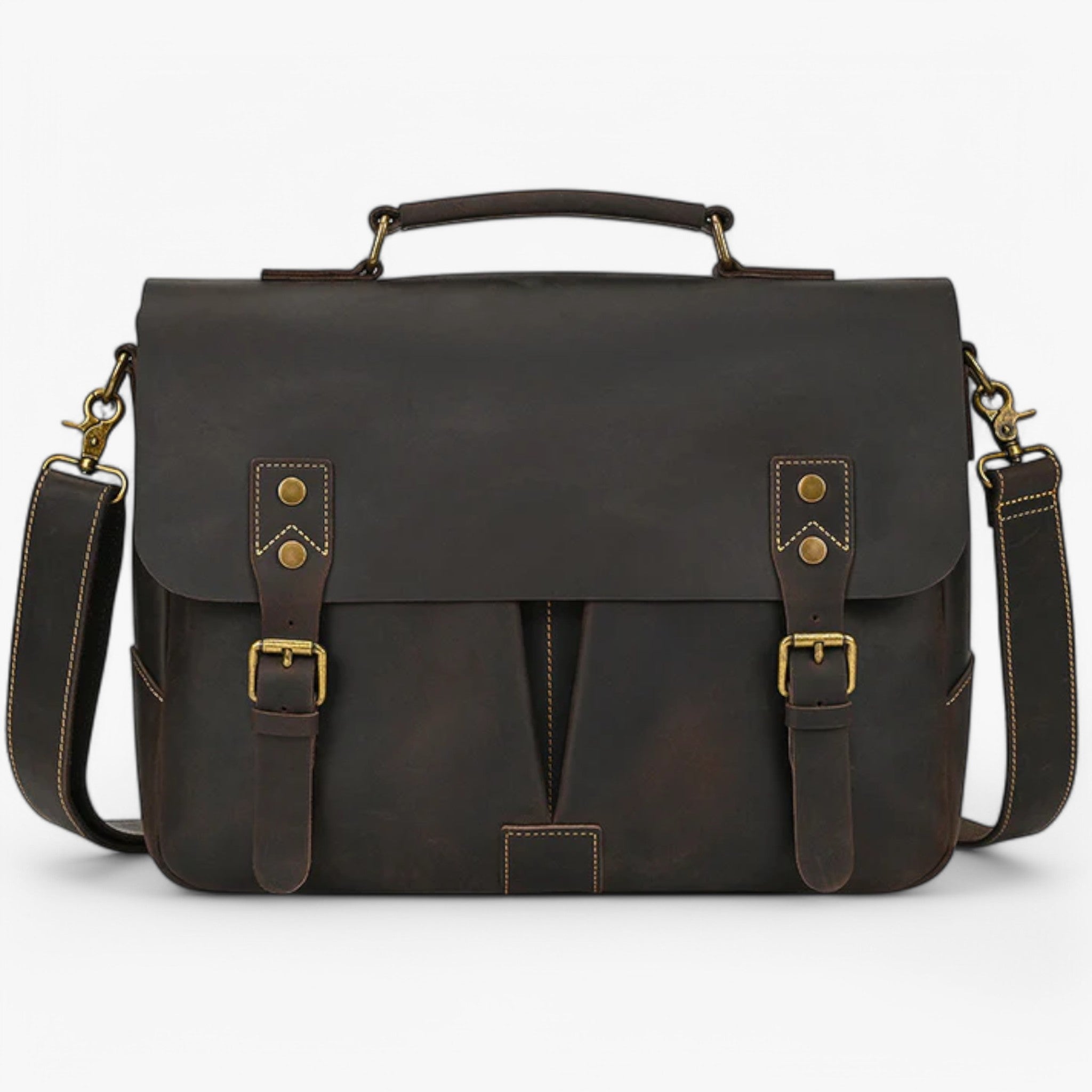bags : Leren Laptoptas met Schouderband Leer - Donkerbruin in Donkerbruin van Pantino