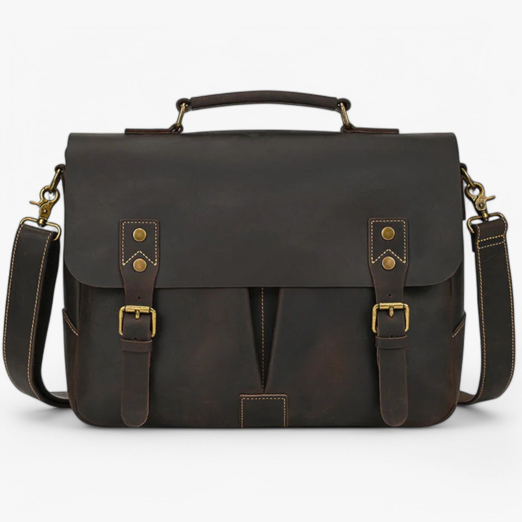 bags : Leren Laptoptas met Schouderband Leer - Donkerbruin in Donkerbruin van Pantino