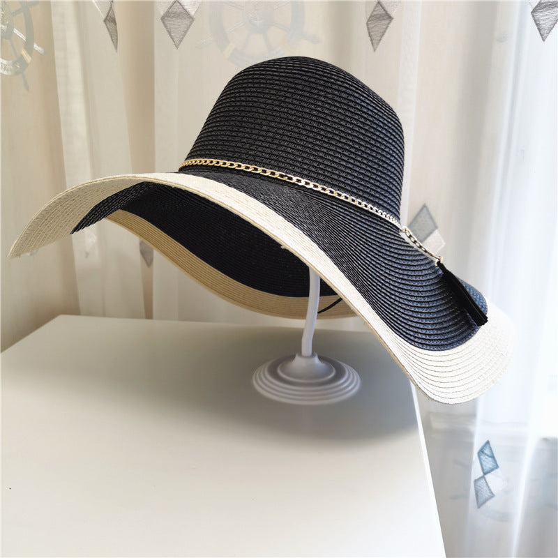 Sun Hat : Hoed Zwart - Zonnebescherming Grote Rand Strandhoed in Zwart One size van Pantino