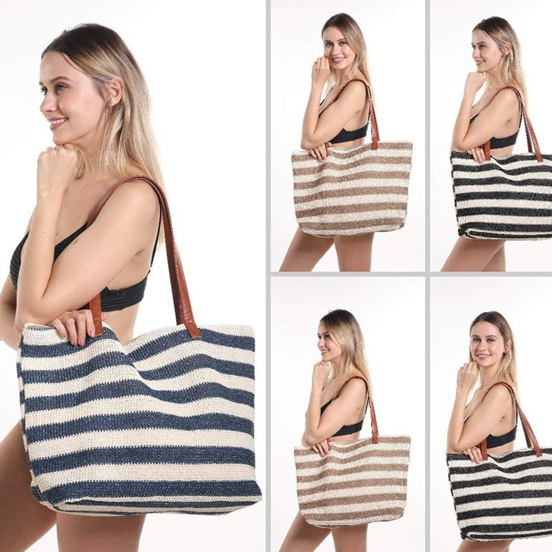 bags : Strandtas Zwarte Strepen - Populaire Stro in van Pantino