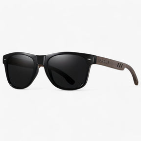 Sunglasses : Barcur, Klassieke Coole Houten Tempels Zonnebril, UV400 Gepolariseerde Zonnebril - Glanzend Zwart in van Pantino