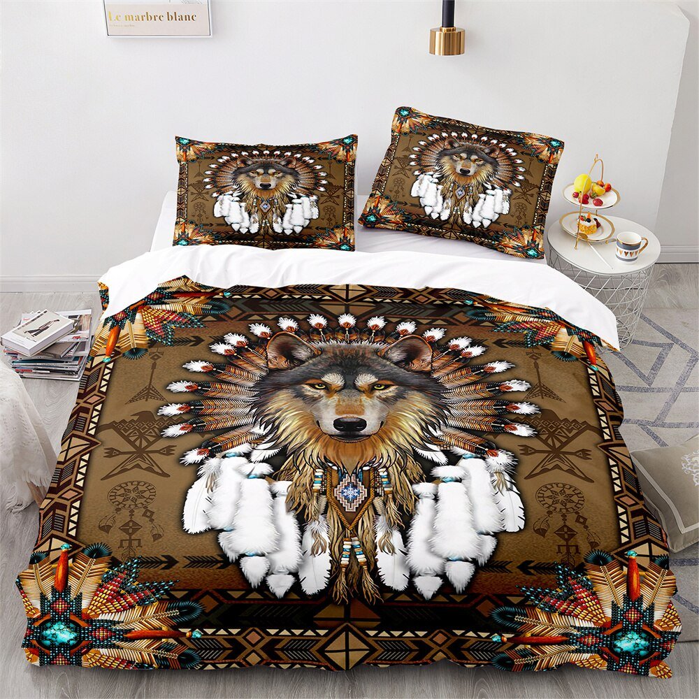 home & garden : Nighty Night - Kinder Dekbedovertrek 'Beschermende Wolf in Wolf met indianen van Pantino