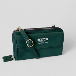 bags : EviBella - Compact Telefoontasje - Zwart in Donker Groen van Pantino