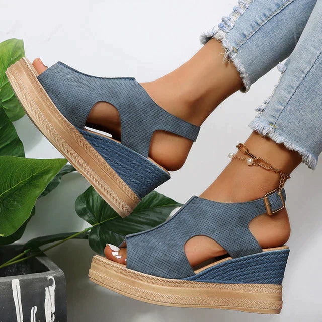 Sandals : Sandalen Dames Goud - Orthopedische - Ideaal voor Dagelijks Gebruik en Gezonde Voetondersteuning in Blauw van Pantino