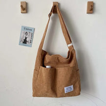 bags : Schoudertas Ribfluweel - Beige in Bruin van Pantino