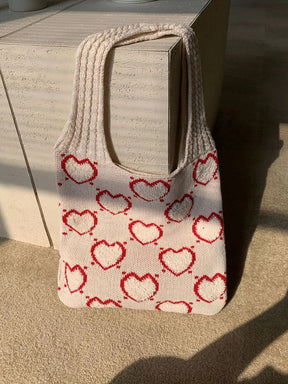 bags : Gebreide Handtas Dames Bruin - Hart Decoratie - Wol in Beige van Pantino