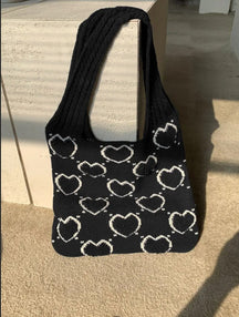bags : Gebreide Handtas Dames Bruin - Hart Decoratie - Wol in Zwart van Pantino