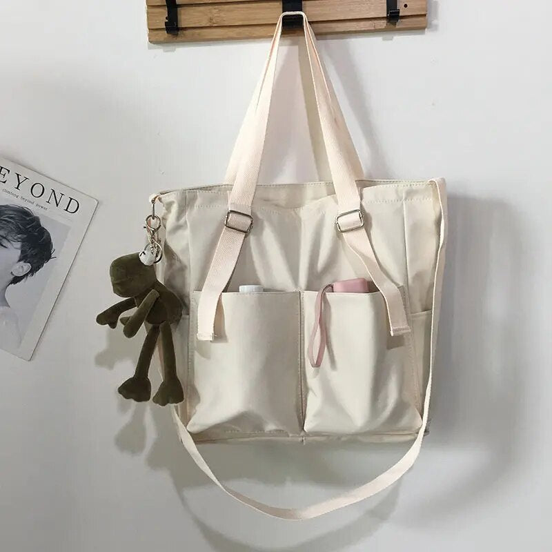 bags : Crossbody Tas Dames Zwart - Waterdicht Grote Capaciteit - Oxford Stof in Wit met kikker van Pantino