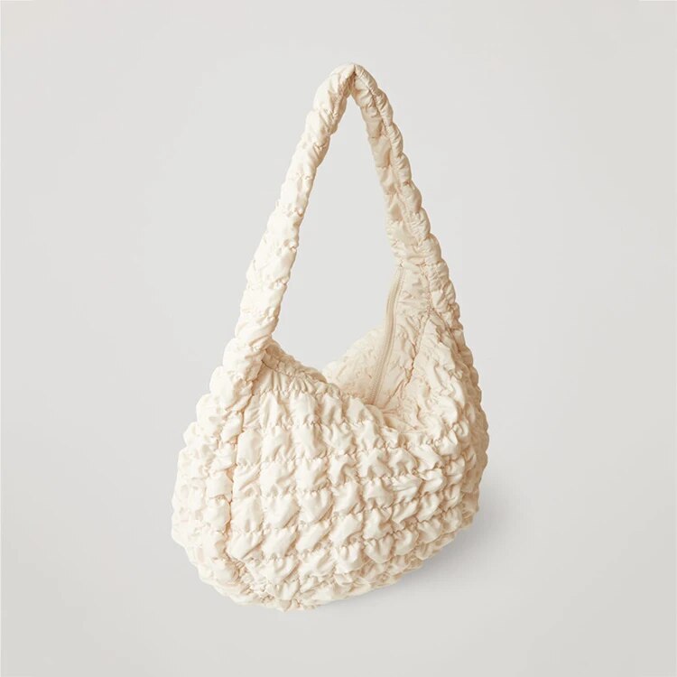 bags : Schoudertas Dames - Gewatteerd Nylon Ritssluiting - Nylon in Beige van Pantino
