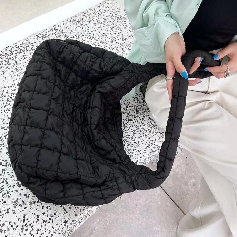 bags : Schoudertas Dames - Gewatteerd Nylon Ritssluiting - Nylon in Zwart groot van Pantino