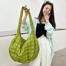 bags : Schoudertas Dames - Gewatteerd Nylon Ritssluiting - Nylon in Groen groot van Pantino