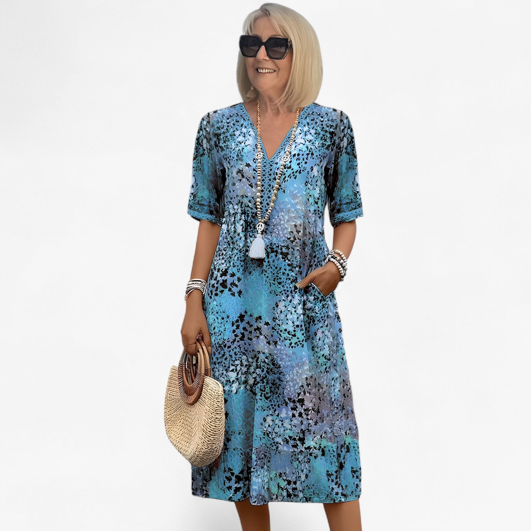 Dresses : Dames Elegante Zomerse Gebloemde Midi Jurk voor Ceremonies en Speciale Gelegenheden in Blu van Pantino