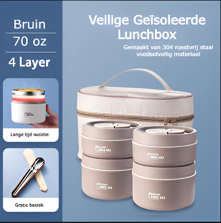 home & garden : MealBox - (gratis Bestekset + Draagtas T.w.v. € 19.95) - Wit in Bruin 4 Boxen + Tas + GRATIS bestekset van Pantino