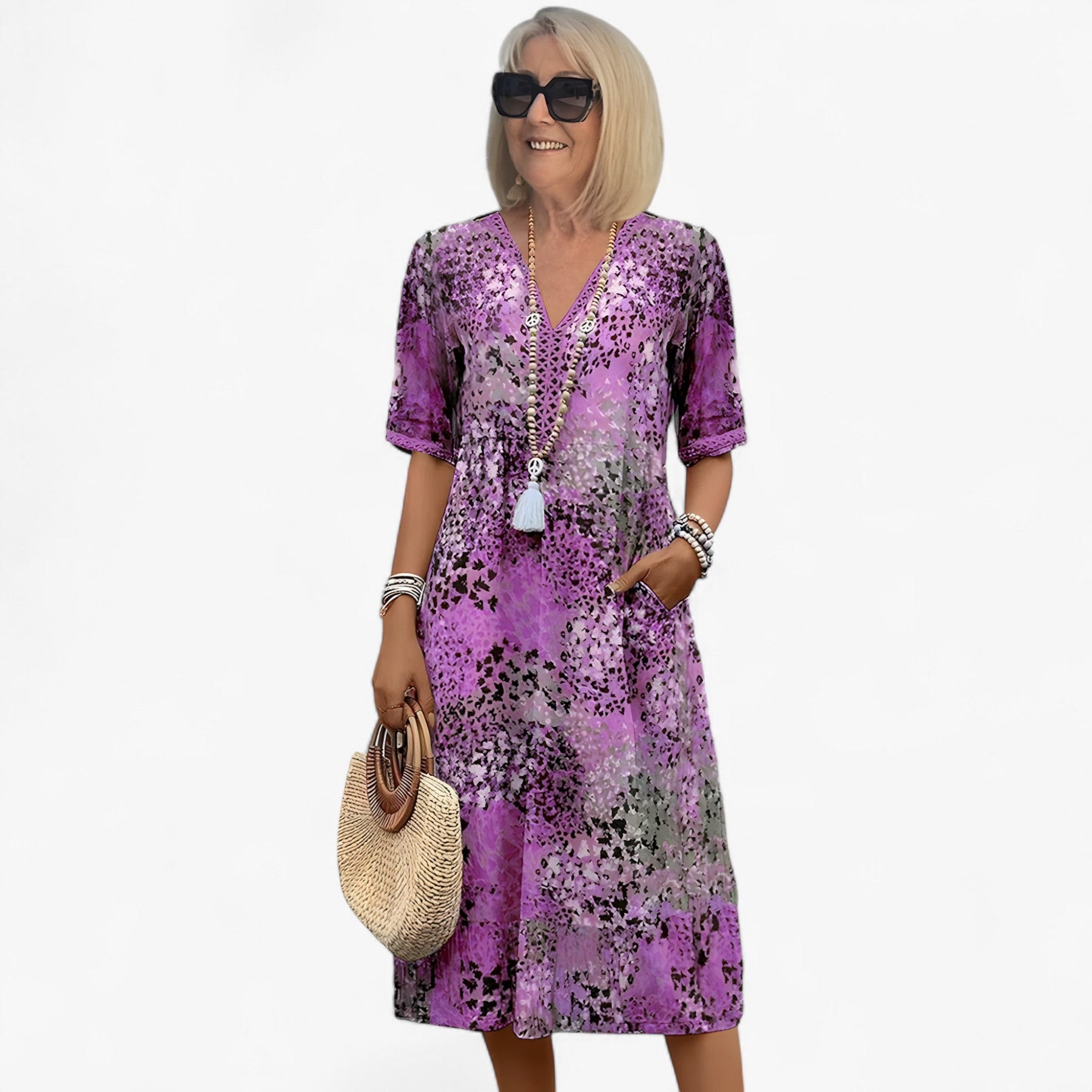 Dresses : Dames Elegante Zomerse Gebloemde Midi Jurk voor Ceremonies en Speciale Gelegenheden in Viola van Pantino