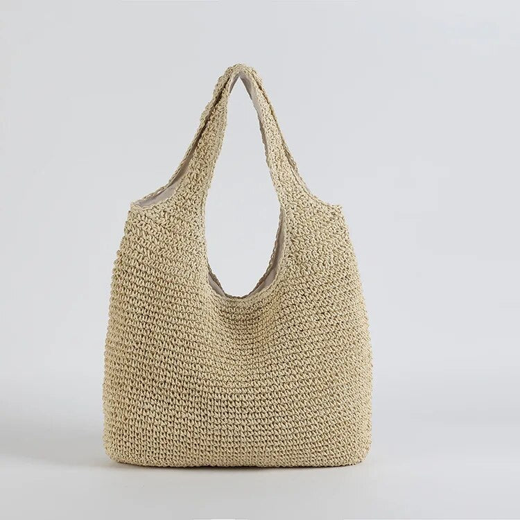 bags : Geweven Handtas Dames Bruin - Grote Capaciteit Strandstijl - Geweven in Beige van Pantino