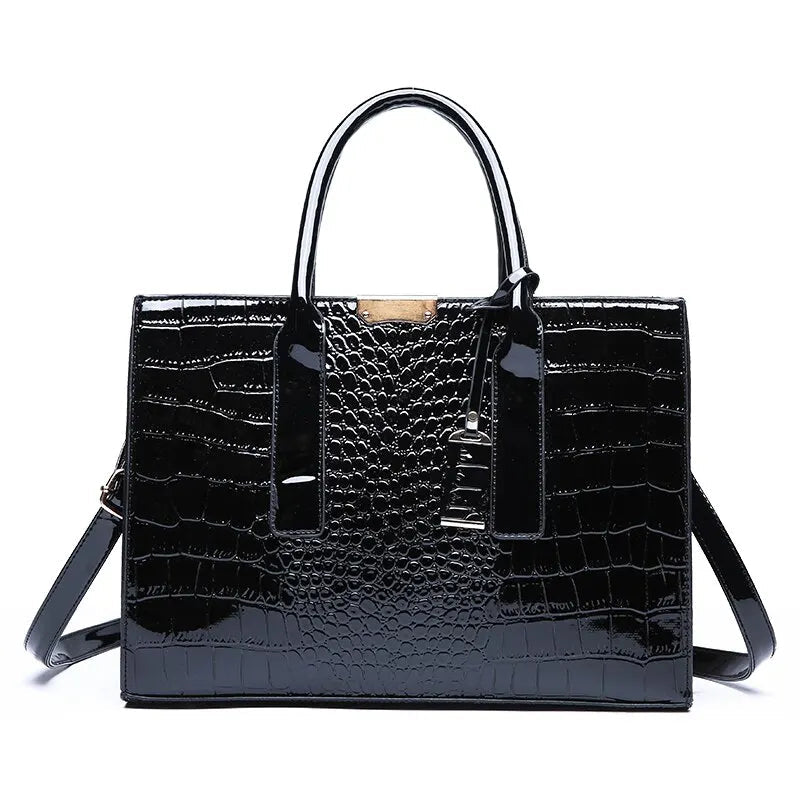 bags : Tas met Krokodillenprint Dames - Bruin in Zwart van Pantino