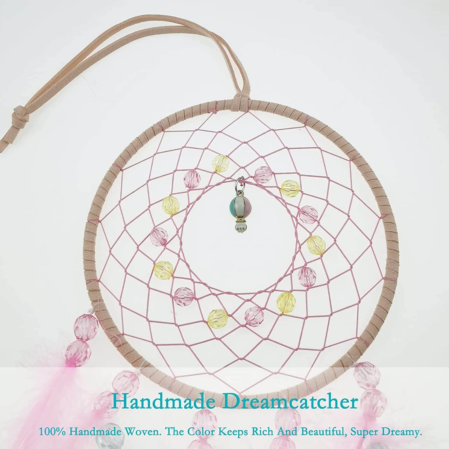home & garden : Dromenvanger Roze met Kleurrijke Veren - Handgemaakt voor Kinderkamer & Slaapkamer in van Pantino