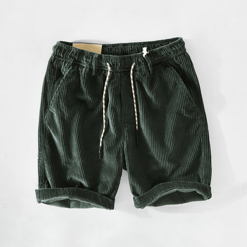 Men's Corduroy Shorts : Katoenen Shorts Heren - Comfort en Gemak voor de Zomer - Beige in Groen van Pantino