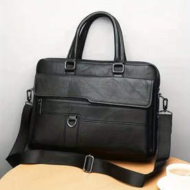 men's shoulder bag : Handtas Heren Zwart - Vintage PU Lederen Zakenaktentas Messenger Bag in Zwart van Pantinoshop