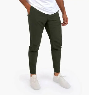 Pants : Victor Stretch Slang Zwart in Legergroen van Pantino