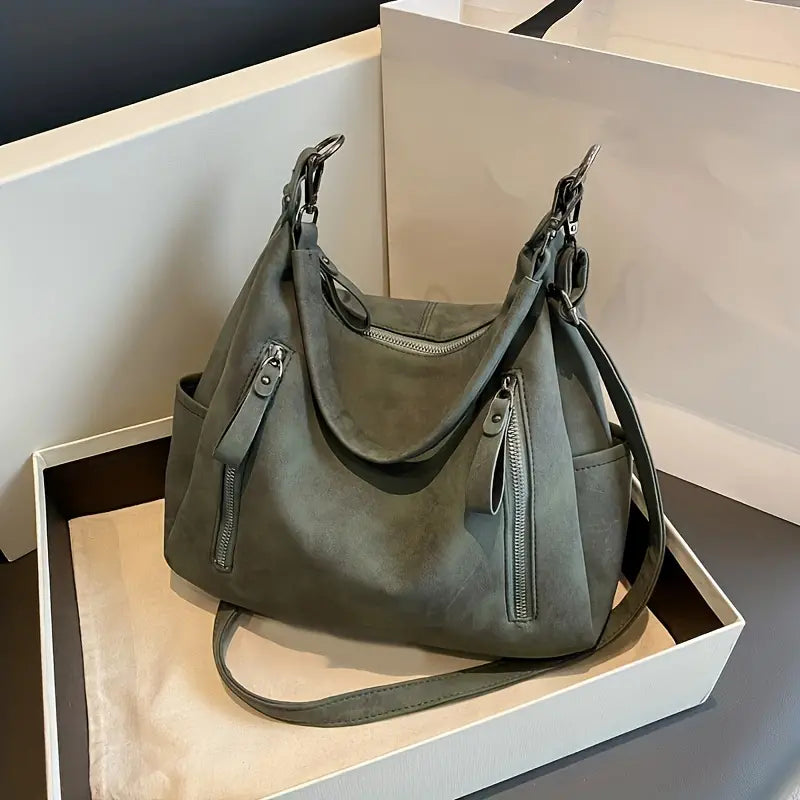 bags : Retro-Stijl Hobotas met Grote Capaciteit Dames - Zwart in Groen van Pantino