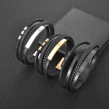 Bracelet en cuir tressé noir pour homme - Design multicouche et élégant
