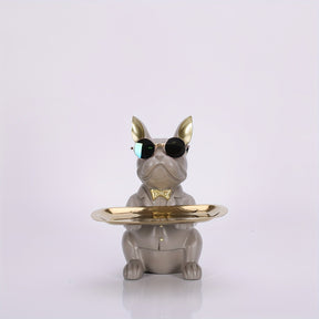 home & garden : Multifunctionele Bulldog Opbergstandbeeld - Marineblauw Zittend in Bruin Zittend van Pantino