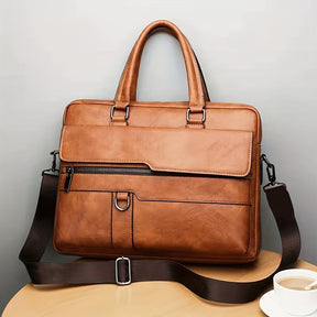bags : Handtas Heren Zwart - Vintage PU Lederen Zakenaktentas Messenger Bag in Khaki van Pantino