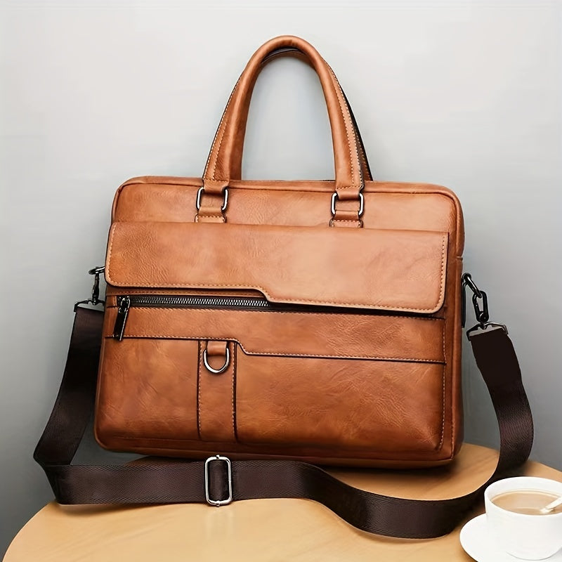 bags : Handtas Heren Zwart - Vintage PU Lederen Zakenaktentas Messenger Bag in Khaki van Pantino