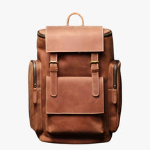 bags : Leren Rugzak met Laptopvak Leer - Zwart in Lichtbruin van Pantino