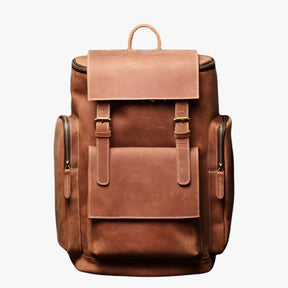 bags : Leren Rugzak met Laptopvak Leer - Zwart in Lichtbruin van Pantino
