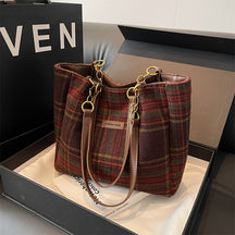 bags : S.f.y. - Modieuze Corduroy Kettingtas - Khaki in Geruite Bruin van Pantino