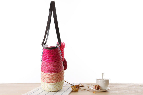 bags : Schoudertas Dames Paars - Strand Stro in van Pantino