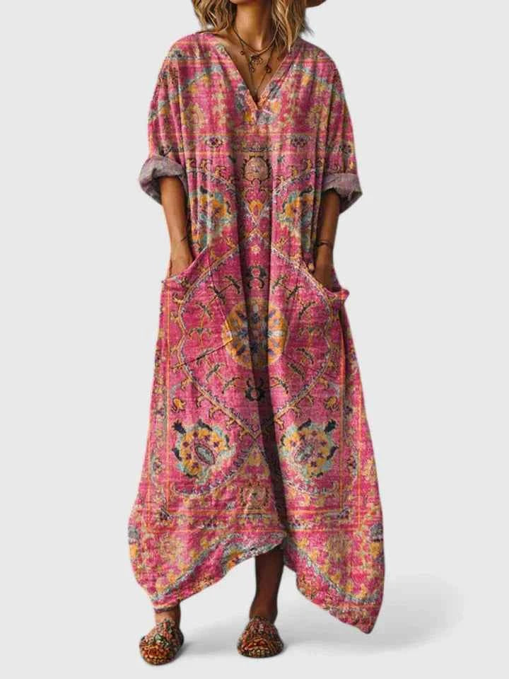 Embroidered Relaxed-Fit Midi Dress : Elodie geborduurde relaxed-fit midi-jurk in van Pantinoshop