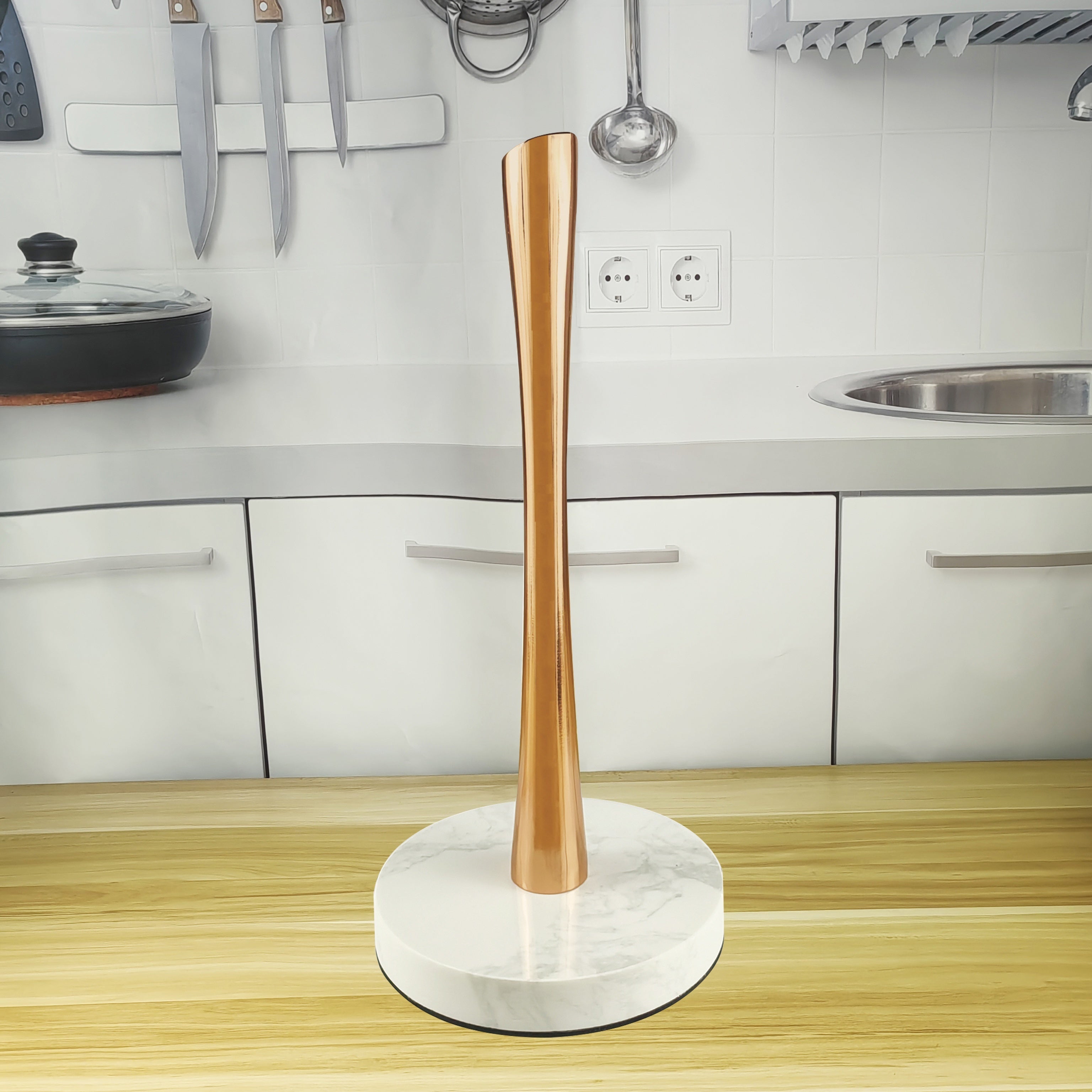 home & garden : Luxe Keukenrolhouder Zwart Marmer & RVS - Staand Design in Rose Goud van Pantino