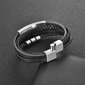 Bracelet : Heren Leren Armband Zwart Gevlochten - Multilayer & Stijlvol Design in van Pantino