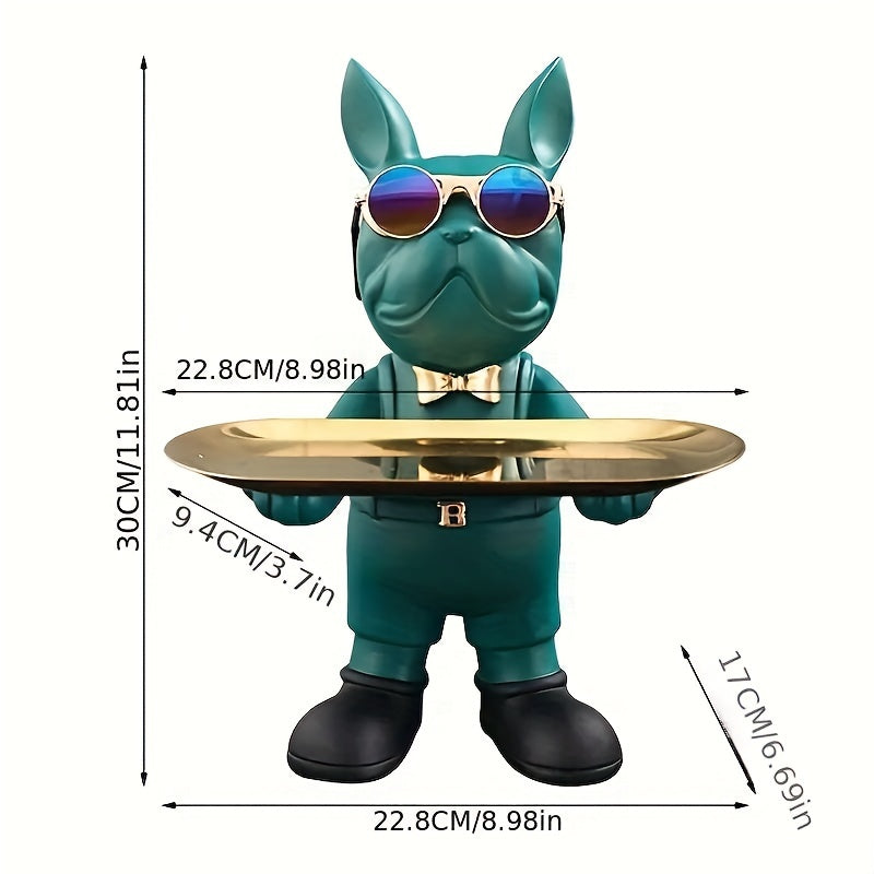 home & garden : Sleutelopbergkom Franse Buldog Sculptuur - Zwart in Groen van Pantino