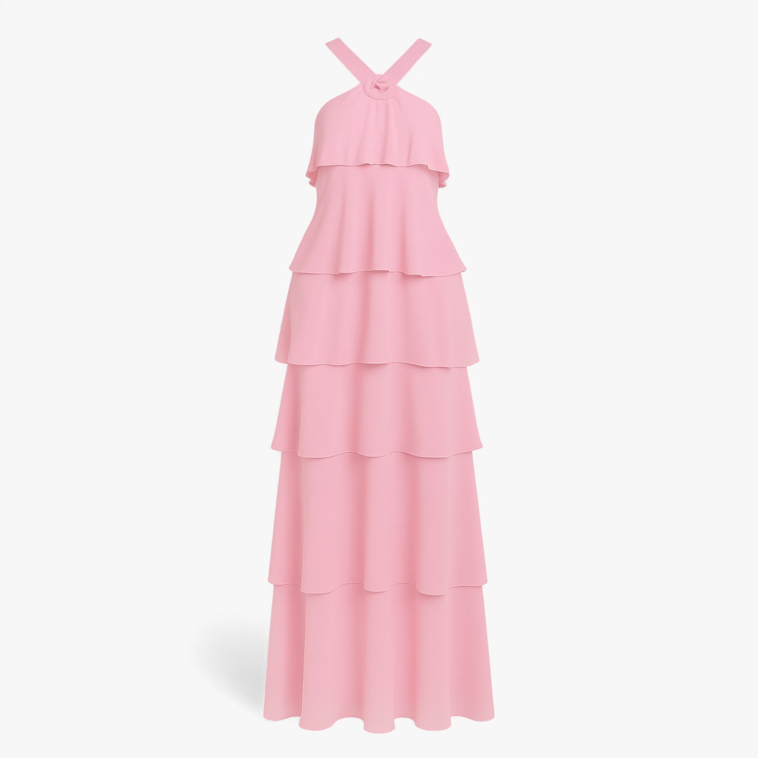 Halter Dress : Jurk Roze - Gelaagde Halterjurk met 3D-bloemen in Roze van Pantino