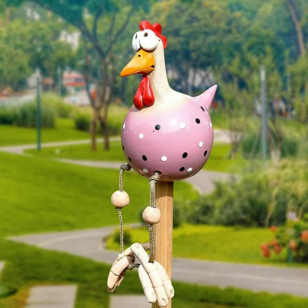 home & garden : Grappige Kip Tuinsteker - Unieke Blikvanger Tuin Decoratie - Metaal in Roze kleur van Pantino