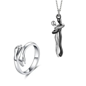 Jewelry Set : Evig Omfavnelse - Koop 1, Krijg 1 Gratis - Het Perfecte Cadeau voor Jou en Je Geliefde in Zilveren ketting + Ring (2 kettingen en 2 ringen) van Pantino