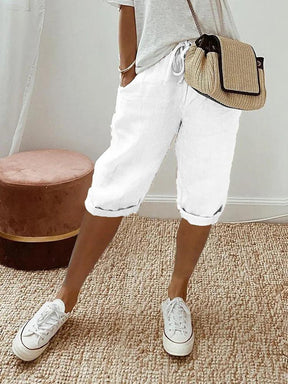 skirts : Pantalon capri en coton-lin à cordon, coupe décontractée Femme in Blanc van Pantino