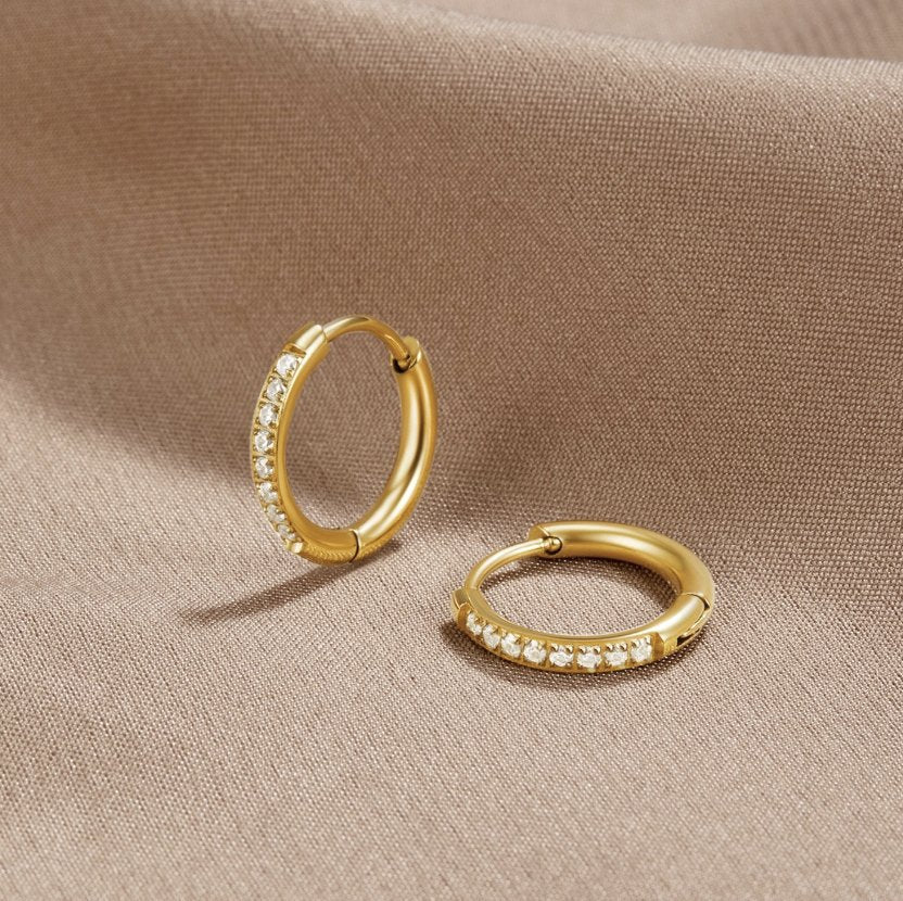 Earrings : Oorbellen Goud - Roundy Crystal Roestvrij Staal in van Pantino