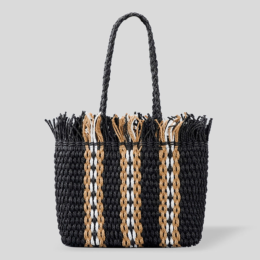 bags : Handgeweven Strandtas met Grote Capaciteit - Khaki in Zwart van Pantino