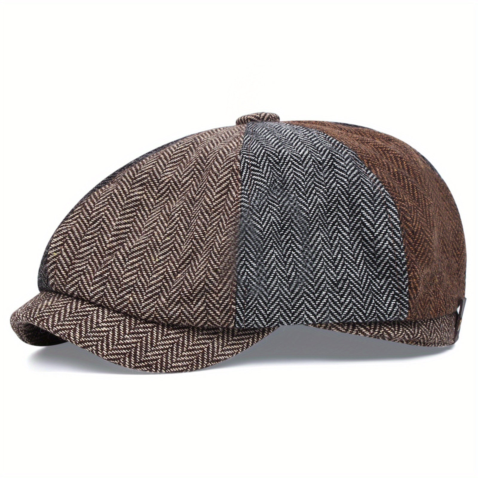 Flat Cap : Baret Heren Zwart - Retro Pet met Acht Stofpanden in Visgraattweed, Casual Gestreepte in Kleurvergelijking van Pantino