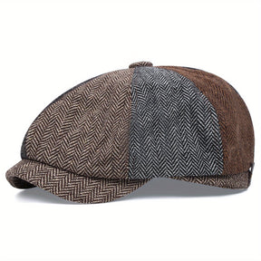 Flat Cap : Baret Heren Zwart - Retro Pet met Acht Stofpanden in Visgraattweed, Casual Gestreepte in Kleurvergelijking van Pantino