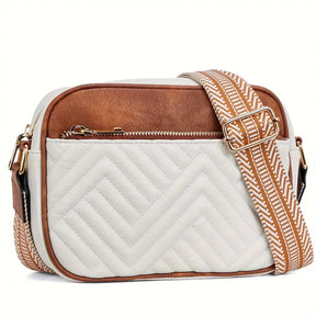 bags : Vegan Leren Schoudertas Dames - Stijlvol Duurzaam Design - Vegan Leer in Beige met bruin van Pantino