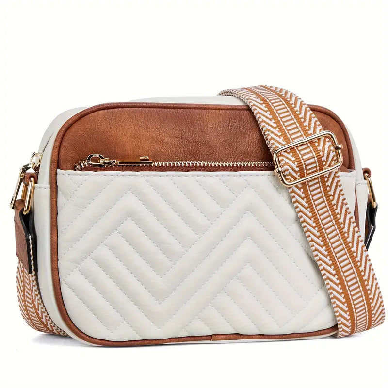 bags : Vegan Leren Schoudertas Dames - Stijlvol Duurzaam Design - Vegan Leer in Beige met bruin van Pantino