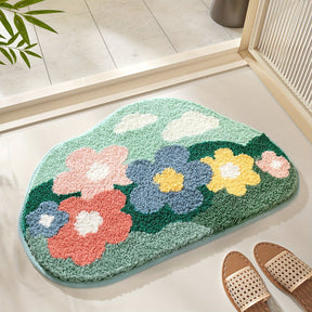 home & garden : Badmat met Bloemenmotief, Extra Zacht en Absorberend in 45x70CM Lente Veld Bloemen van Pantino