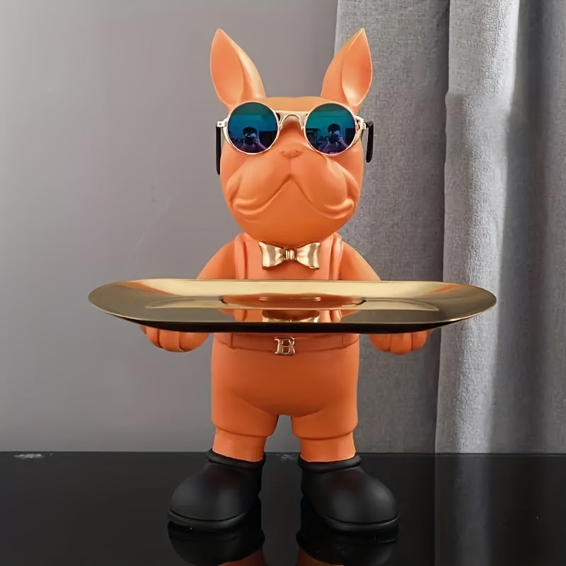home & garden : Sleutelopbergkom Franse Buldog Sculptuur - Zwart in Oranje van Pantino