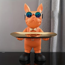 home & garden : Sleutelopbergkom Franse Buldog Sculptuur - Zwart in Oranje van Pantino